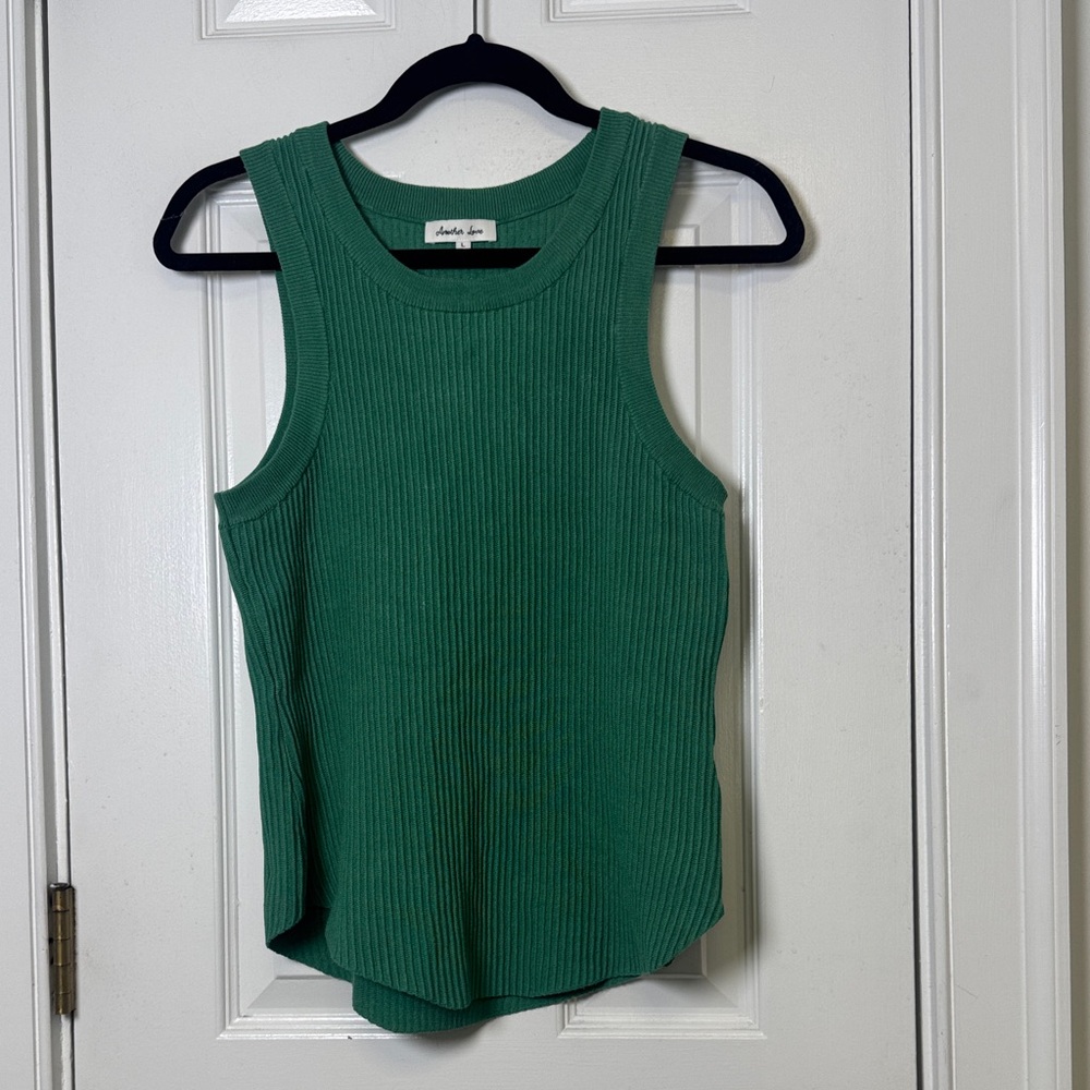 Another Love Green Ribbed Tank Top Sleeveless Knit Size Large
